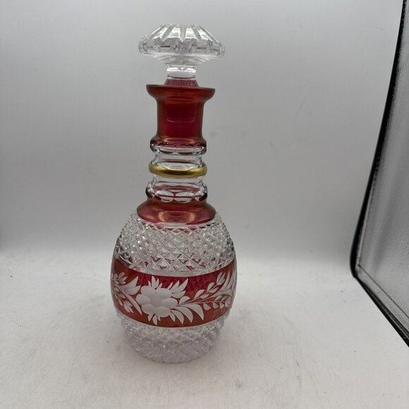 Red Ruby Bohemian Decanter with Stopper Vintage - Picture 1 of 12
